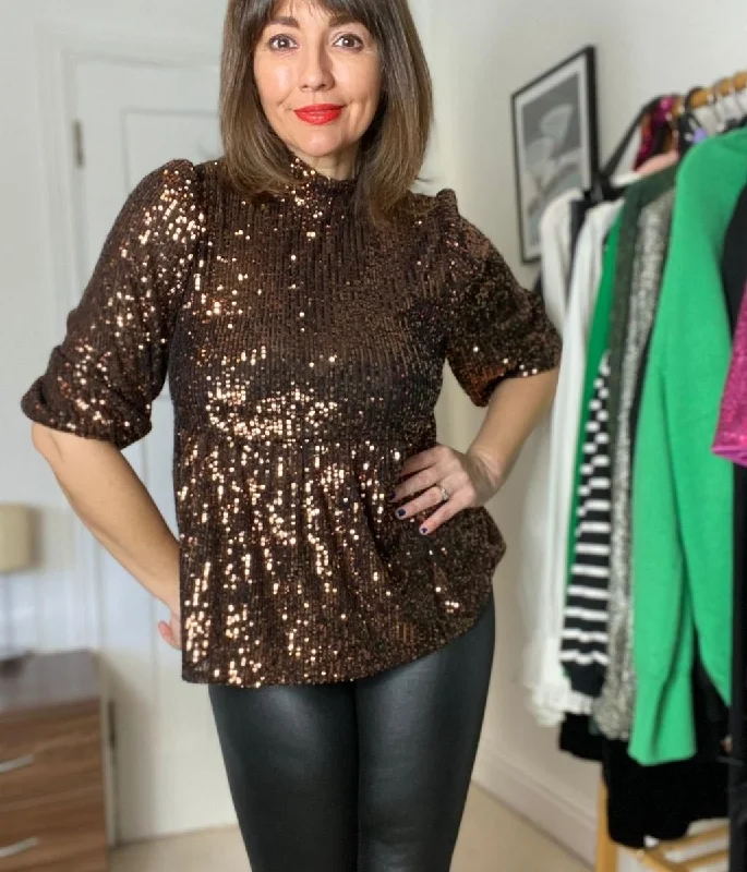Shop Sales Bronze Sequin Peplum Top