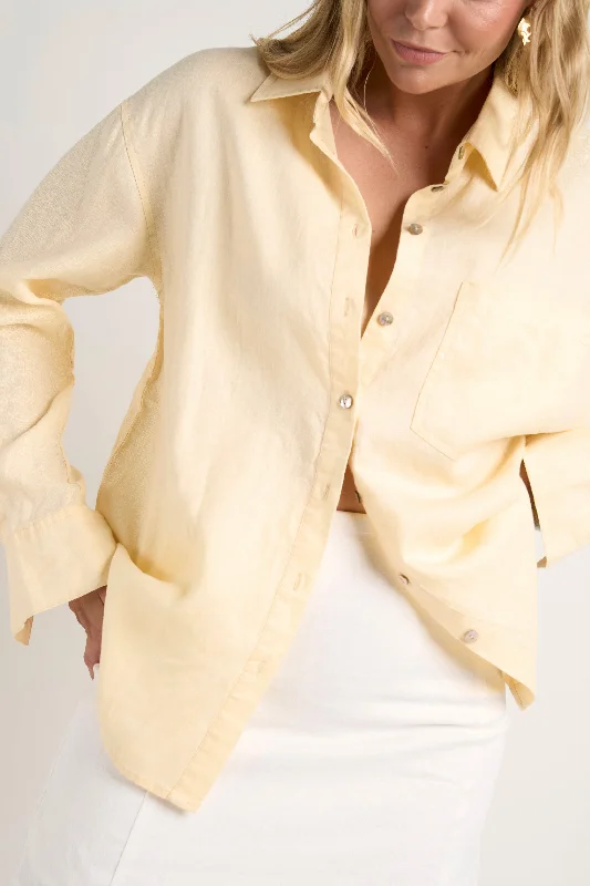 Vintage Style Deals Optimum Lemon Linen Oversized Shirt
