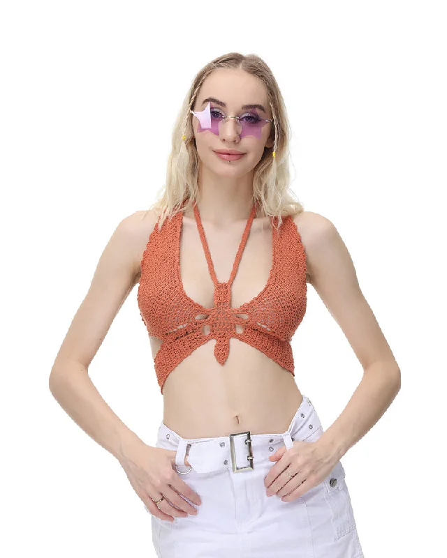 Chic And Edgy Crochet Cocoa Butterfly Top