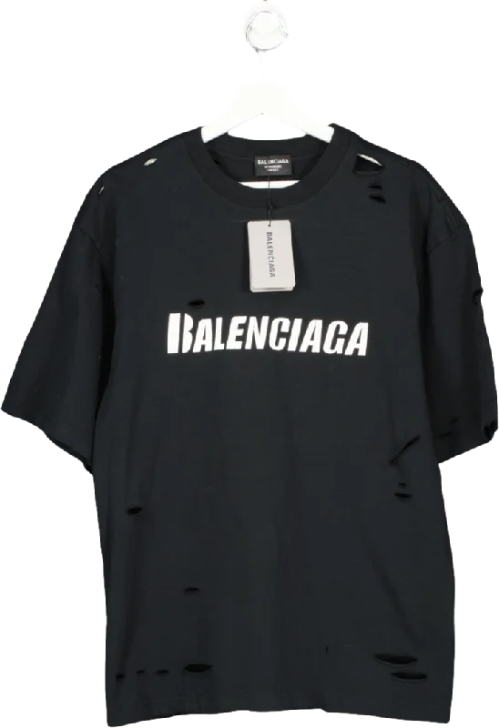 Easy Elegance Sales Balenciaga Black Boxy Logo Print distressed T Shirt UK L