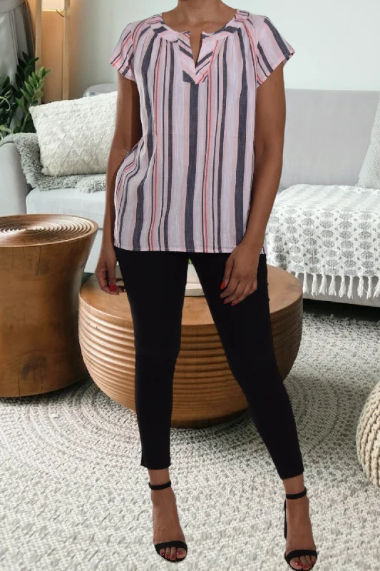 Style Upgrade Pink And Grey Stripe Top