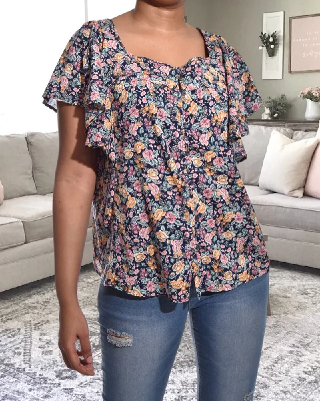 Comfort Meets Fashion Floral Ruffle Sleeve Top
