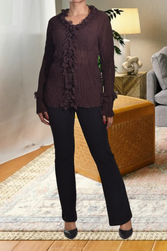 Mega Sales Dark Brown Front Ruffle Top