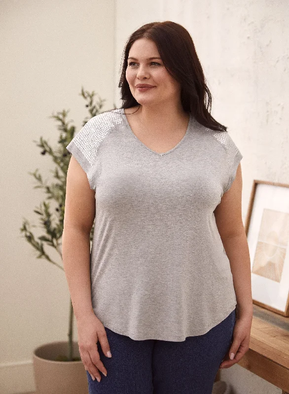 Hot Brand Discounts Sequin Detail V-Neck Top