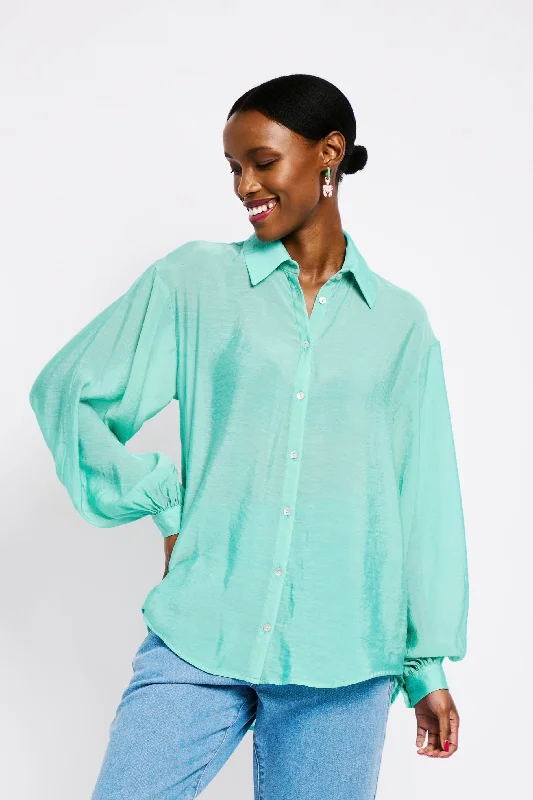 New In This Season The Bellow Sleeve Shirt in Plain Aqua