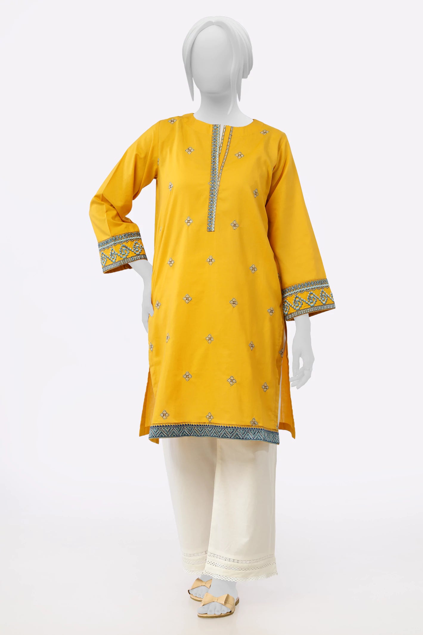 Timeless Elegance Sale Mustard Embroidered Kurti