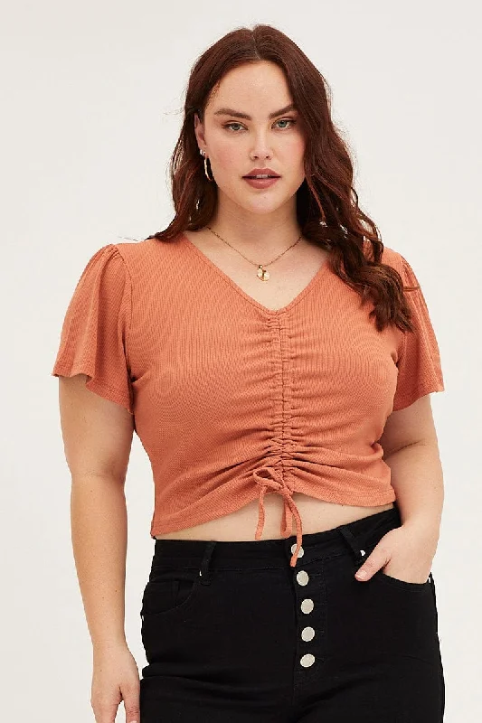 Seasonal Clearance Pink Flounce Sleeve Ruched Top