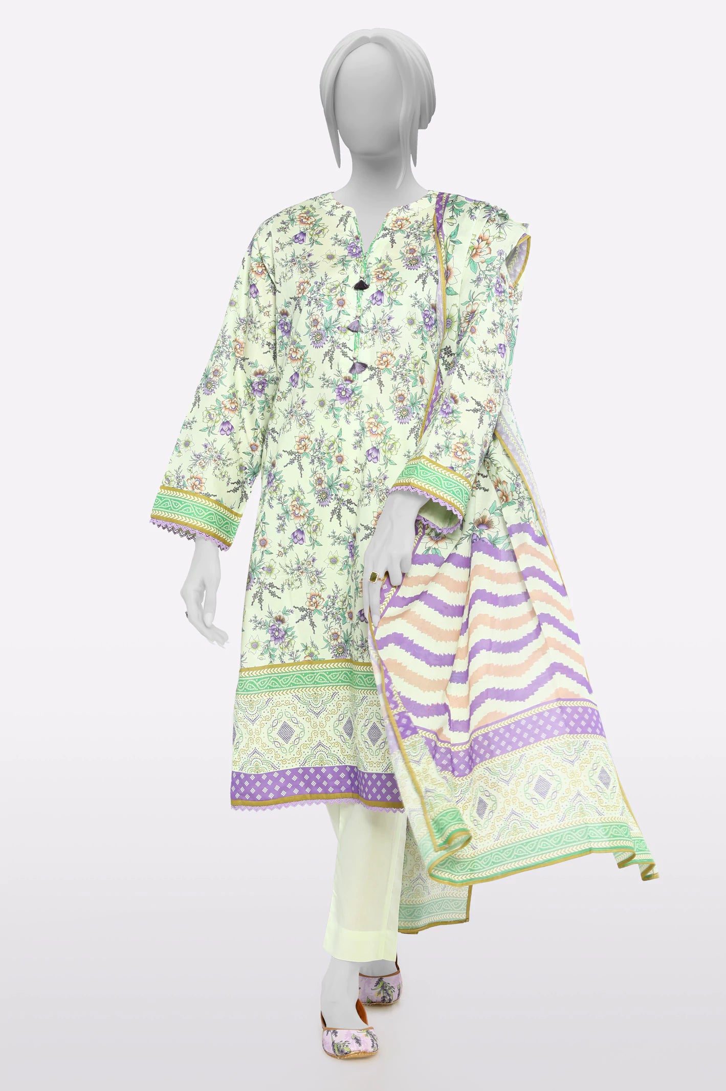 Save Big Light Green Printed 3PC