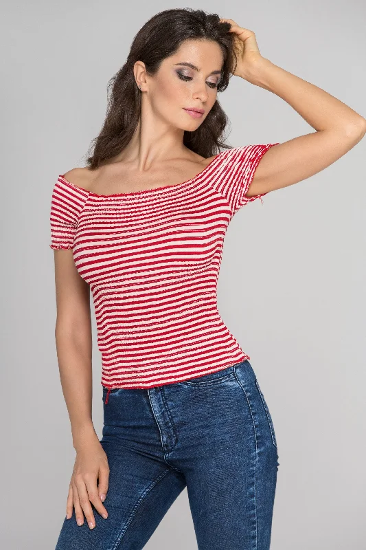 Affordable Trendy Fashion Red Stripe Smocked Top