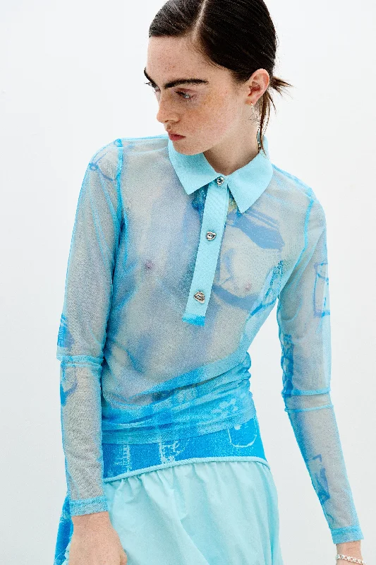 Timeless Elegance Redefined SCARLET MIXED MEDIA SHEER SHIRT