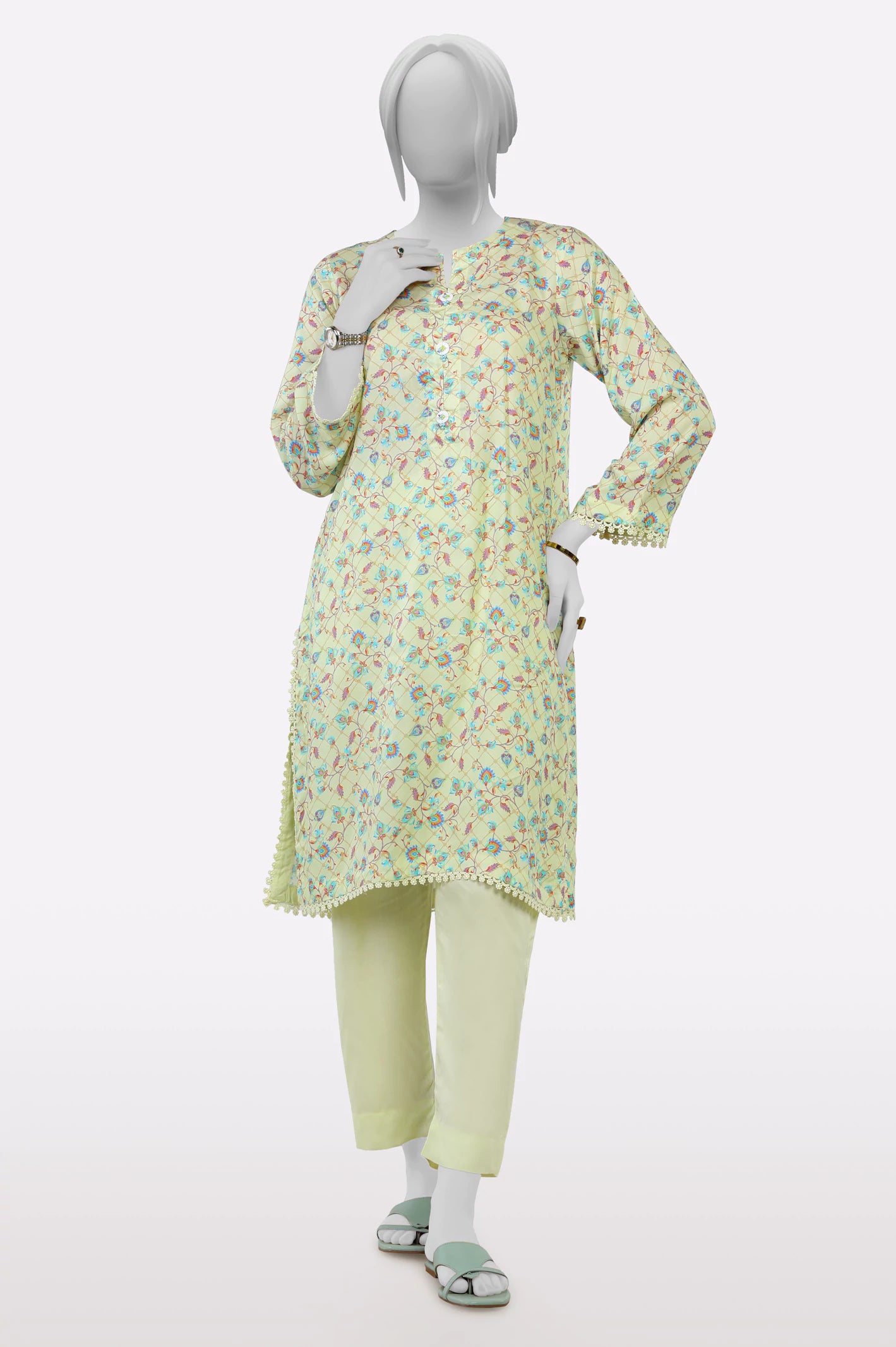 Vintage Style Deals Light Green Printed 2PC