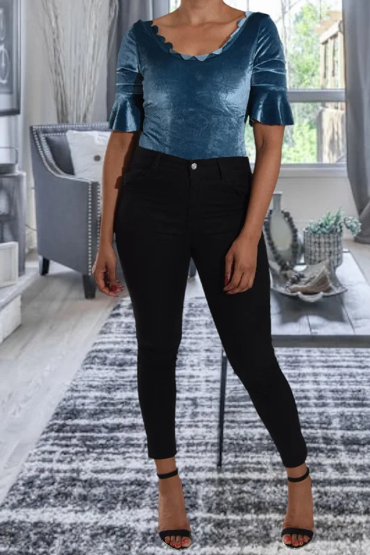 Fast Fashion Favorites Ladies Teal Frill Body Suit