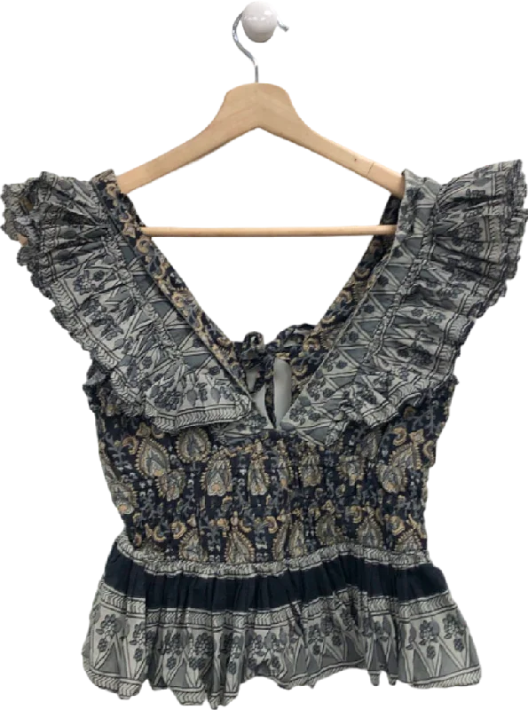 Classic Chic Deals Sea Black Floral Smocked Top UK 6
