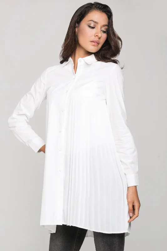 Exclusive Sale White Pleated Panel Shirt Dress