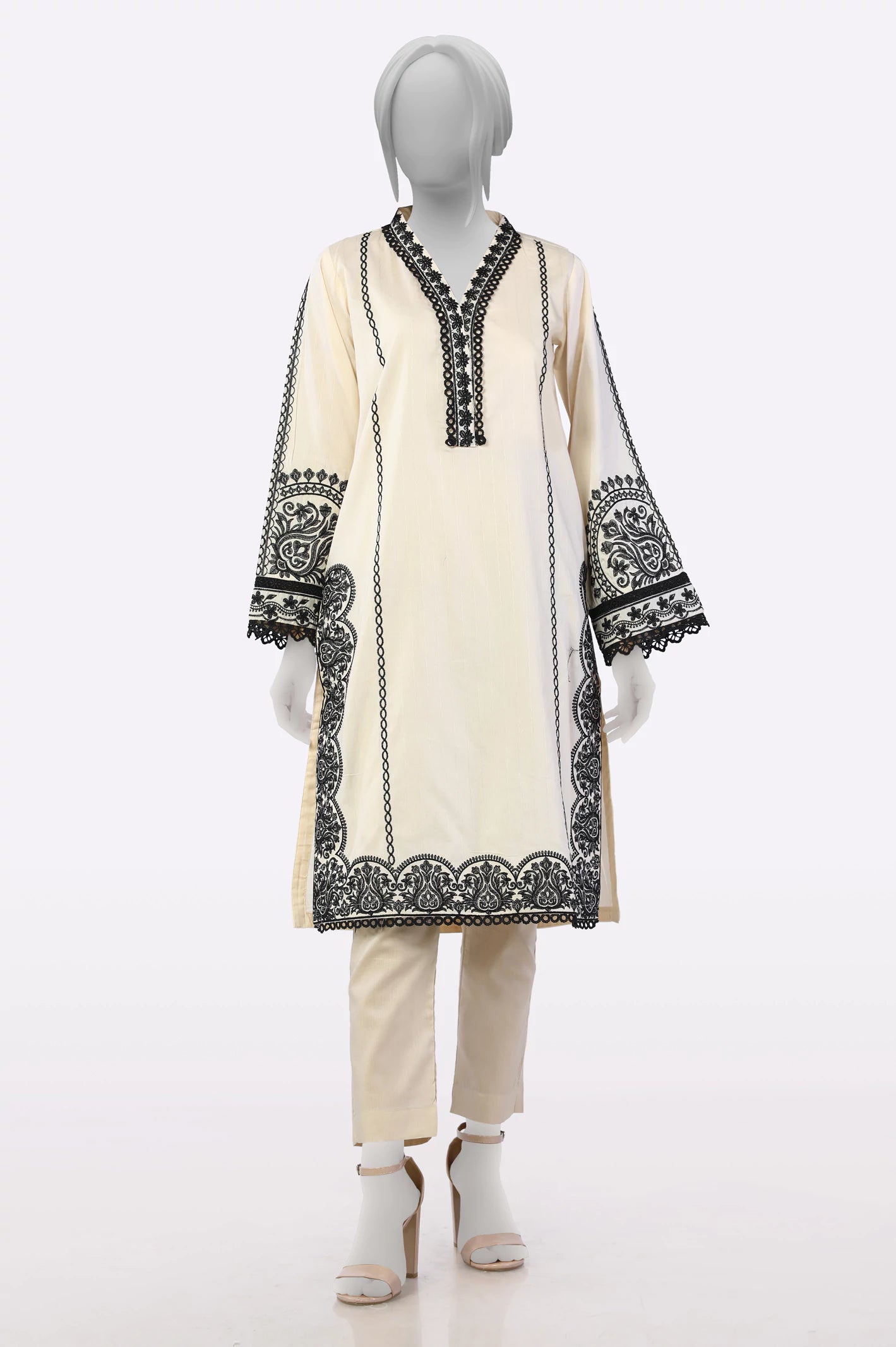 Mega Sales Beige Embroidered Kurti