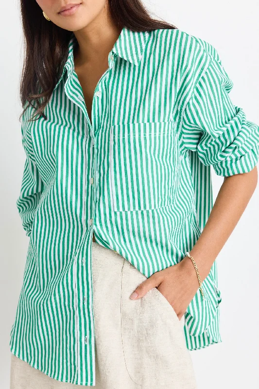 Chic Styles You Got This Green Stripe Poplin Oversized Shirt