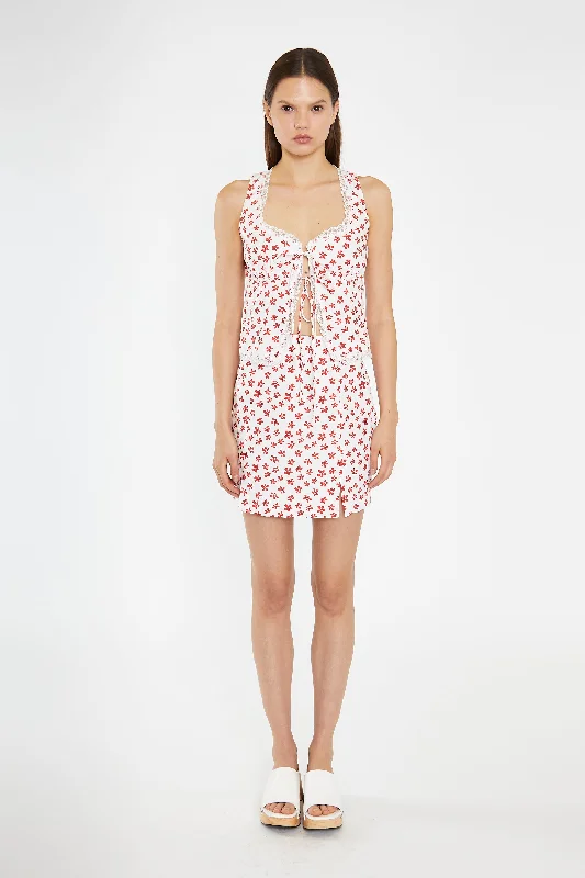 Shop Sale Items White-Red Daisy Lace Trim Tie-Front-Top