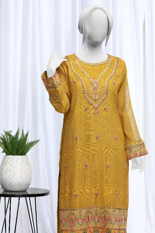 Polished Style Deals 2PC Embroidered Mustard