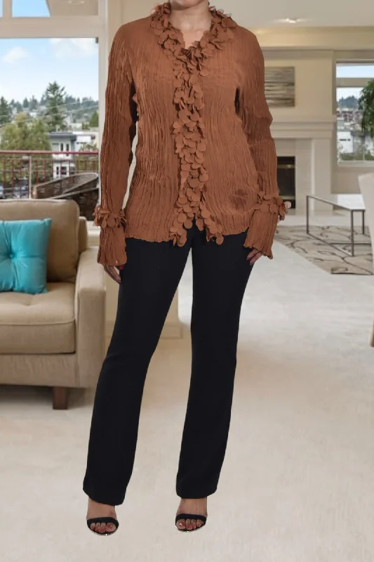 Classy Style Discounts Coffee Front Frill Top