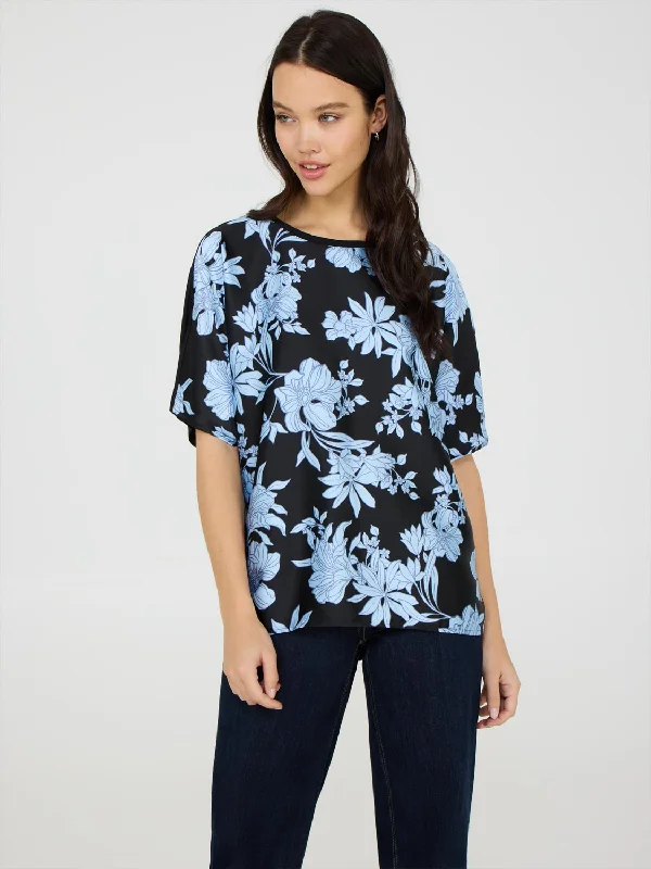 Fresh Fashion Discounts Printed Dolman Sleeve Satin Top