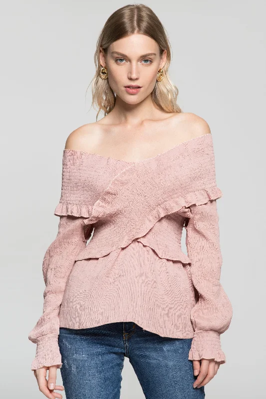 The Latest Fashion Trends Carnation Pink Criss Cross Gathers V-Neck Top