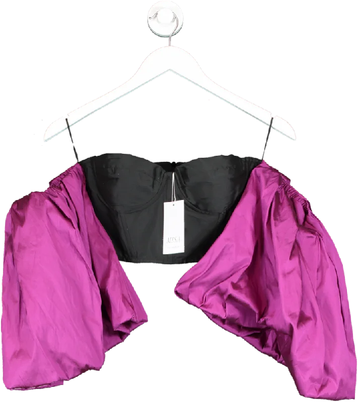 Trendy Looks On Sale MISA Los Angeles Black purple puff sleeve Dita Top UK XS