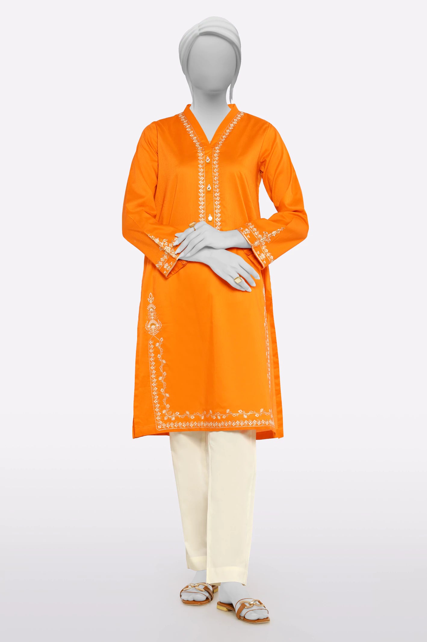 Find Your Unique Flair Orange Embroidered Kurti