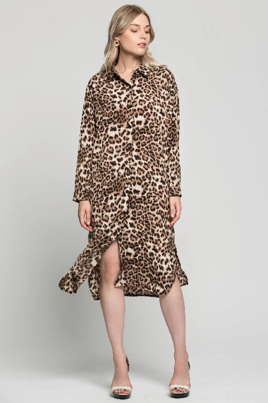 Limited Stock, Big Sale Cheetah Print Oversized Shirt Dress