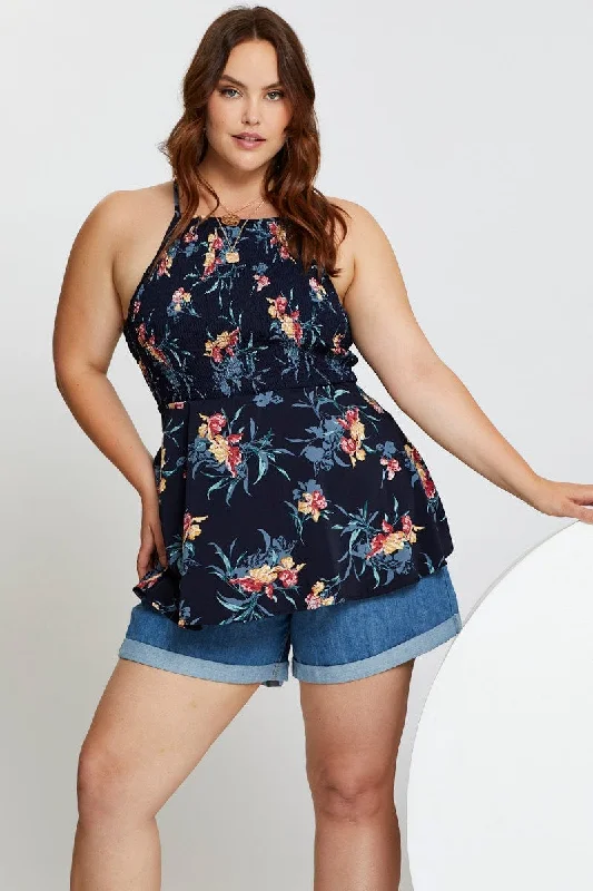 Stupidly Low Prices Floral Print Singlet Top Shirred Peplum