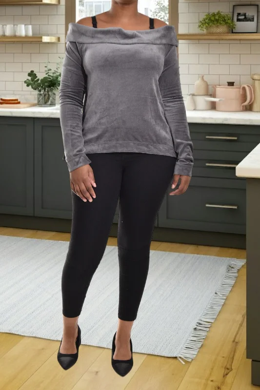 Urban Fashion Grey Off Shoulder Velour Top