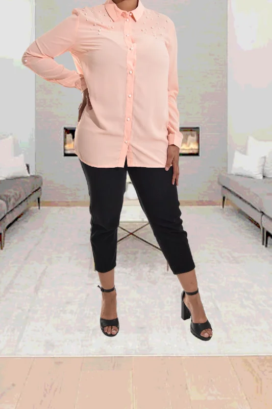 Latest Fashion Peach Pearl Detail Shirt