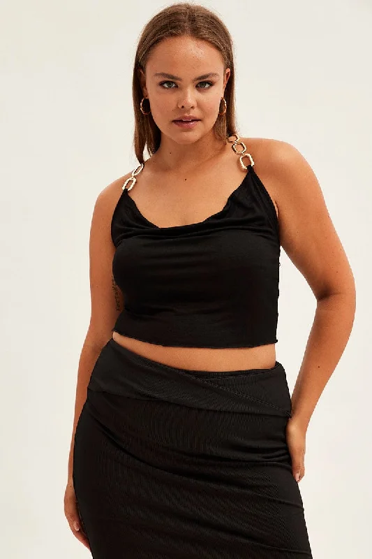 Boutique Styles Black Halter Top Chain Detail