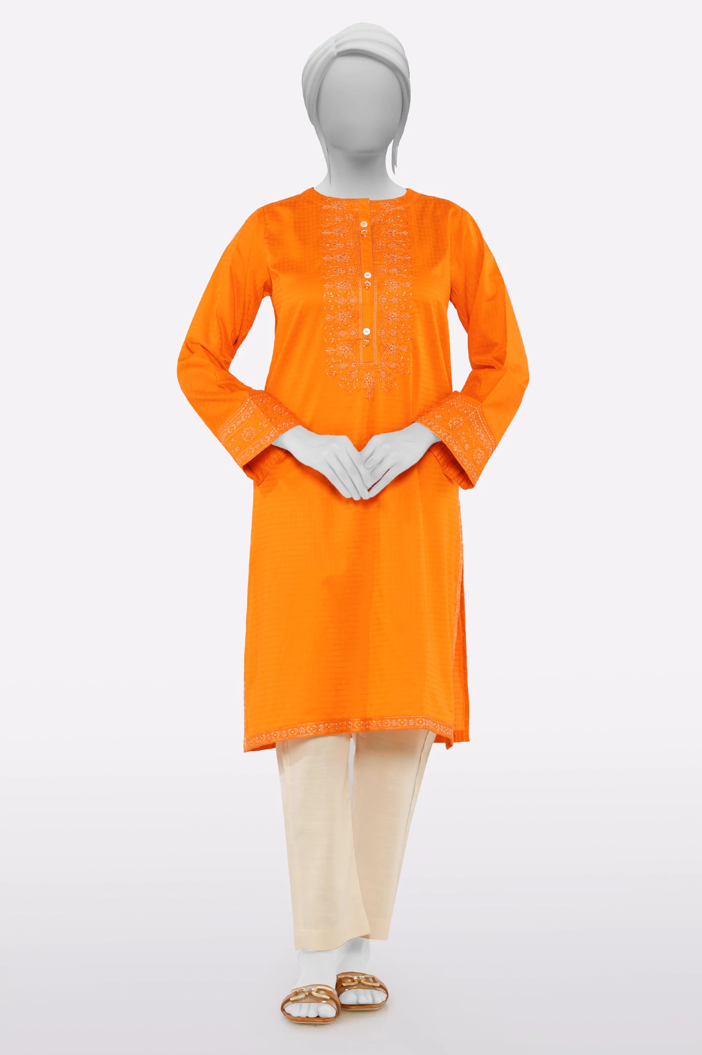 Crazy Price Slashing Orange Embroidered Kurti