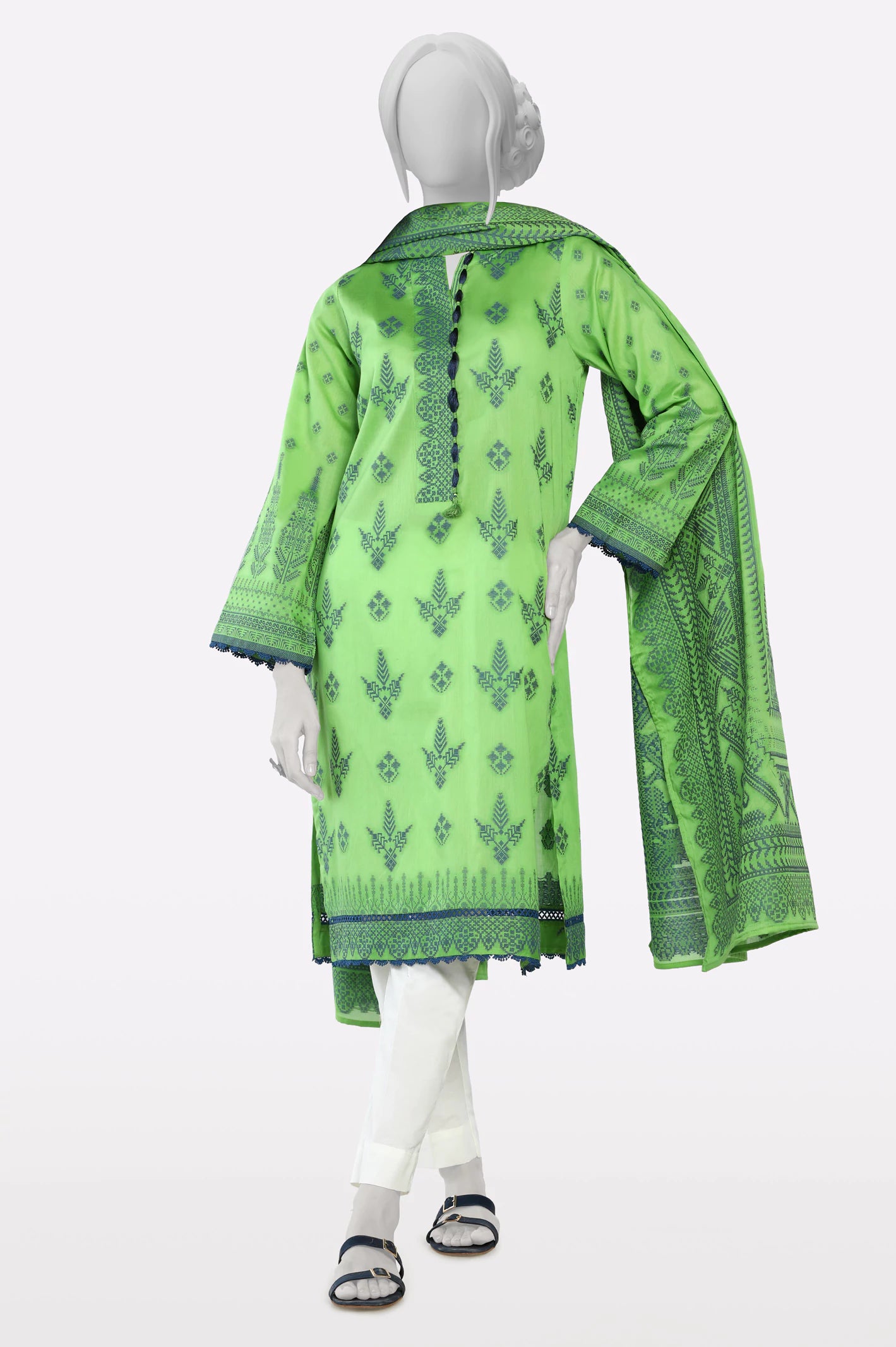 Absurdly Cheap Sale Green Jacquard Stylised Kurti With Dupatta