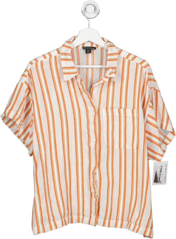 Affordable Trendy Fashion PrettyLittleThing Orange Textured Linen Look Stripe Oversized Boxy Shirt UK 8