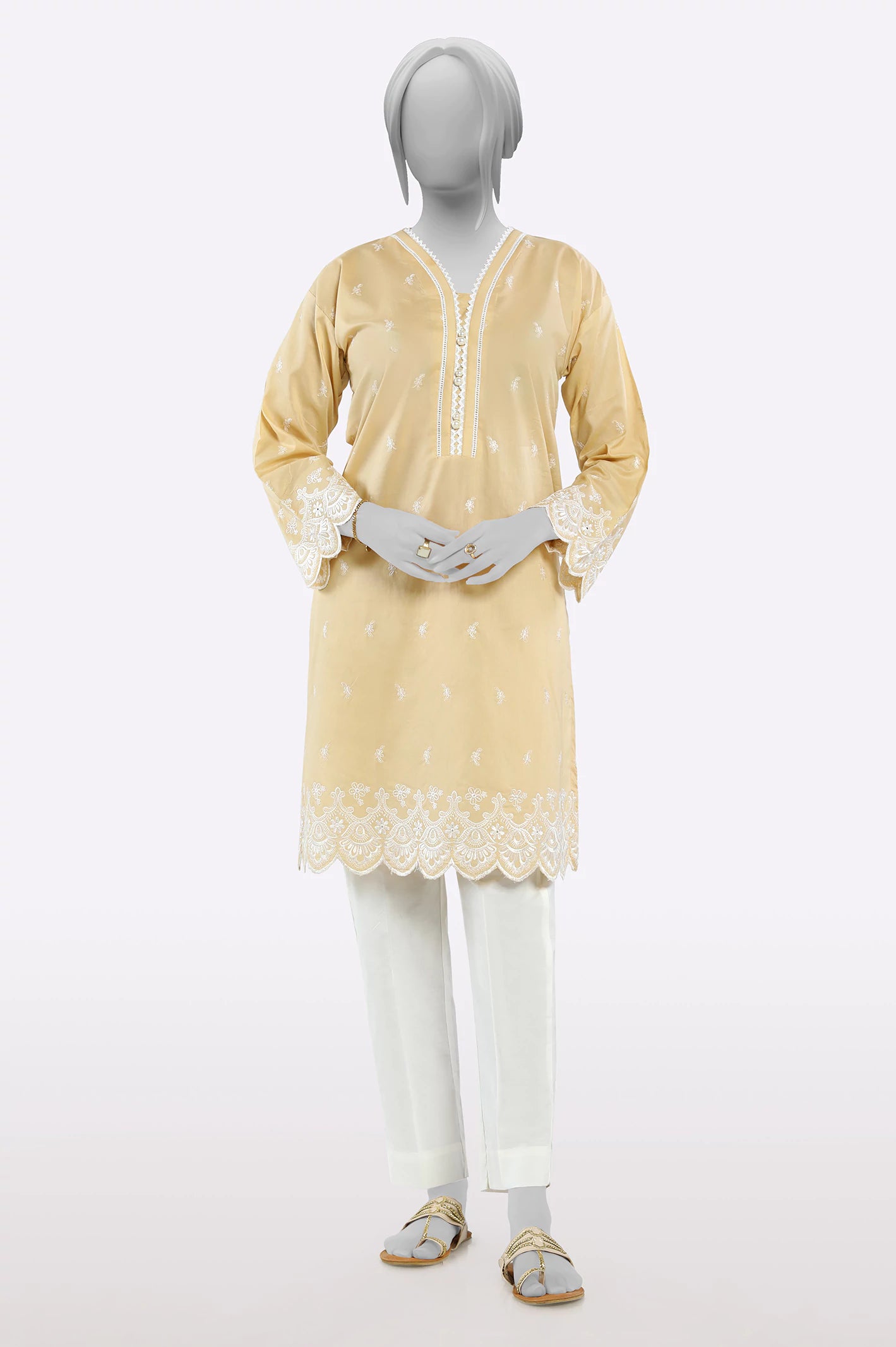 Massive Savings Beige Embroidered Kurti