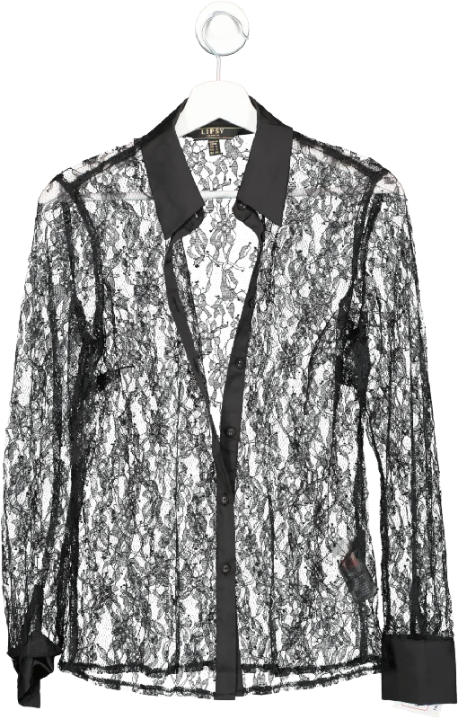 Vintage-Inspired Style Offers lipsy london Black Collared Button Through Shirt UK 6