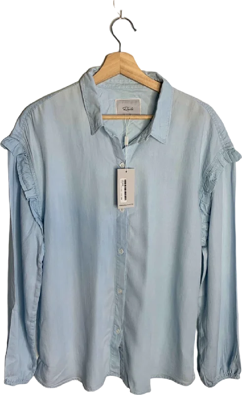 Essentials On Sale Rails Light Blue Willow Ruffled Chambray Button-Up Shirt with Ruffle Detail Large