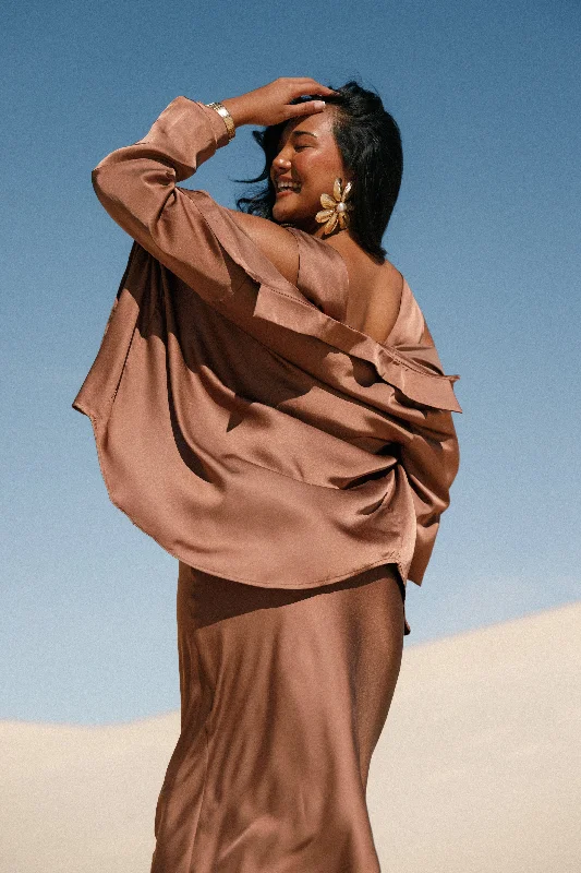 Flash Sale Starts Narissa Satin Shirt - Banksia Brown