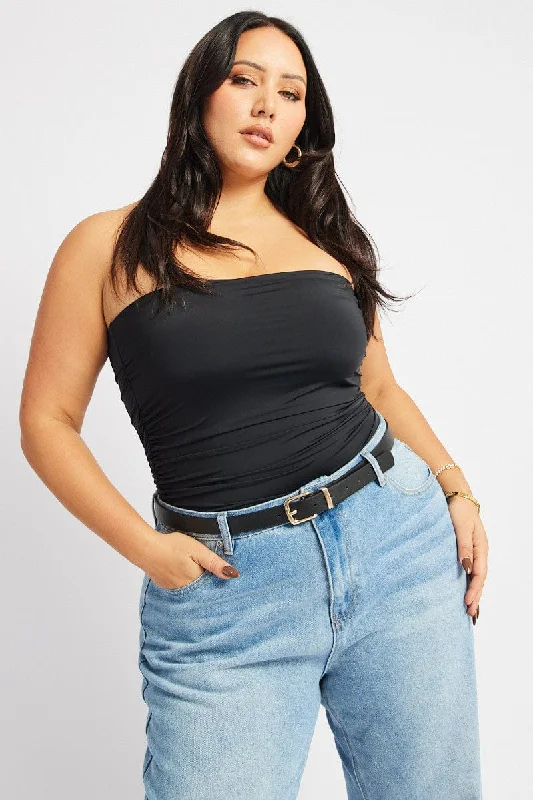 Spring Fashion Black Bandeau Top Shirred Modal
