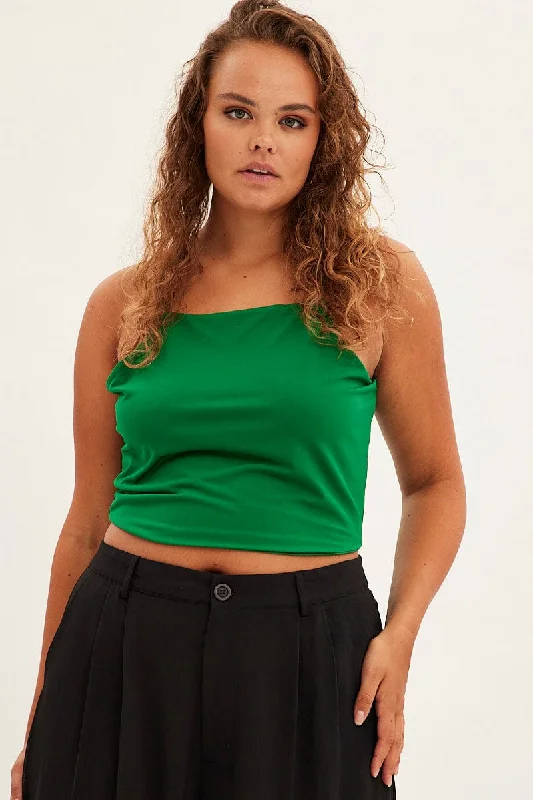 Flash Sale Green Singlet Top Square Neck