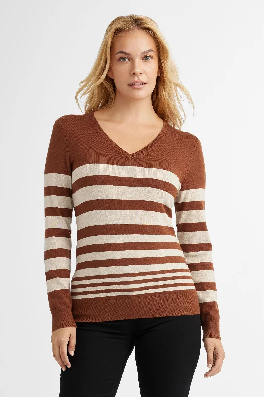 Sophisticated Street Style Offers Chandail col en V en tricot à rayures - Femme