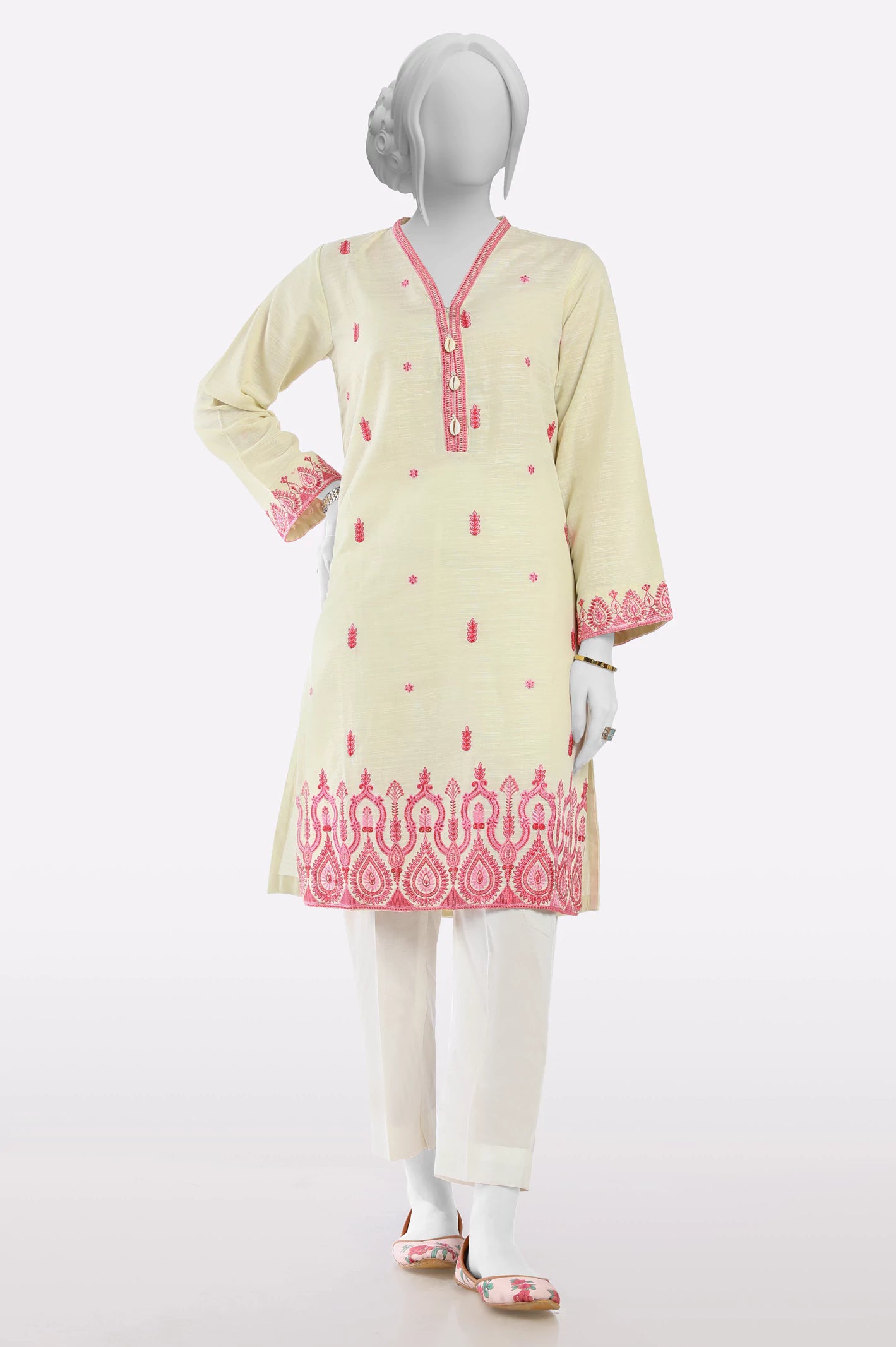 Trendy Pulse Beige Embroidered Kurti