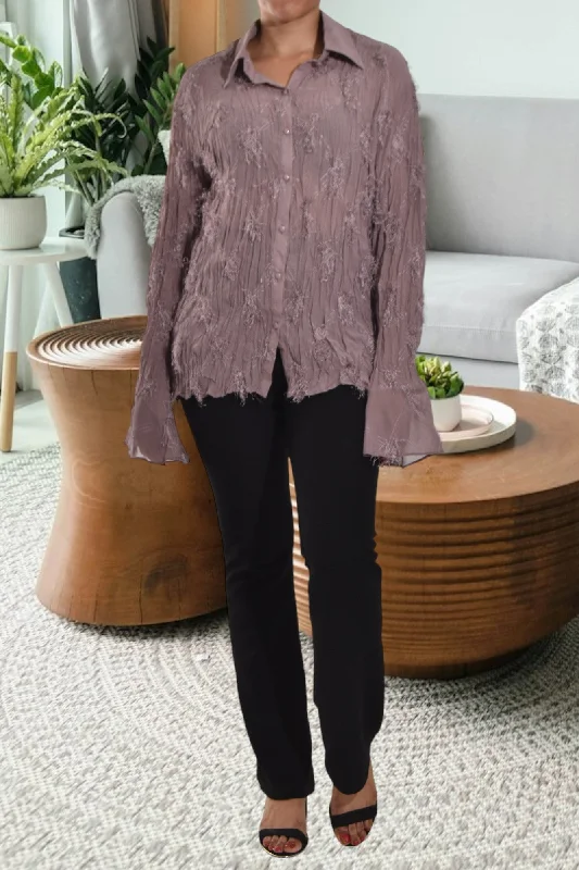 Relaxed Style Deals Brown Frill Button Front Top