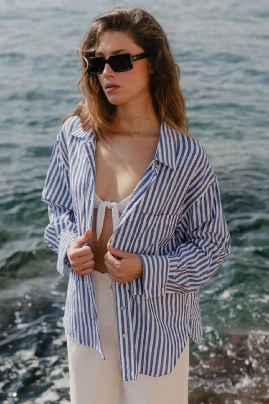 Must Haves You Got This Blue Stripe Cotton Oversized Shirt