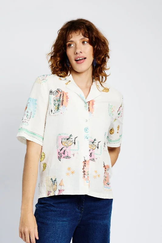 The Good Stuff Revere Collar  Shirt with Cocktail Print