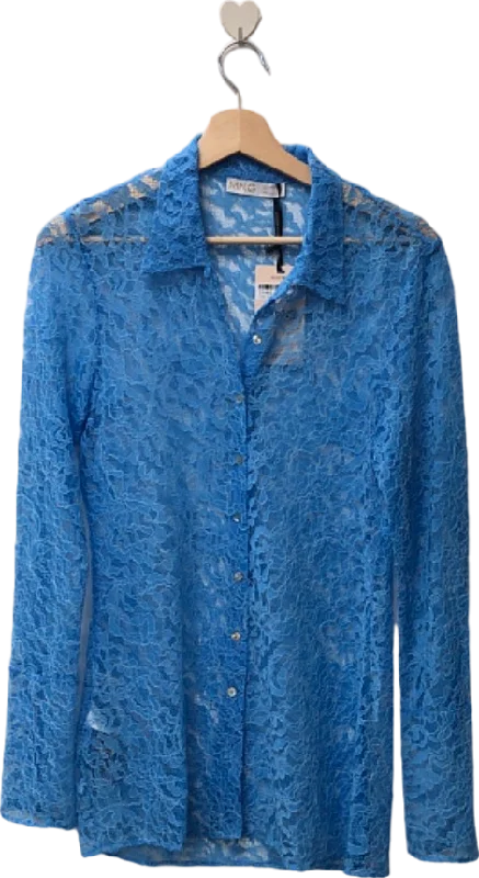 Seasonal Clearance Mango Blue Lace Button-Down Shirt UK S