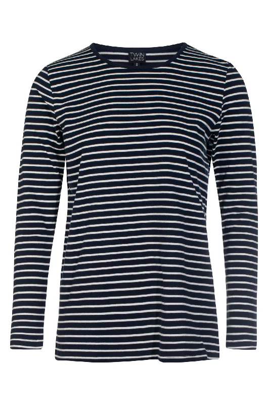 Summer Deals Crew neck Stripe Top | Navy Ivory | 6561BR