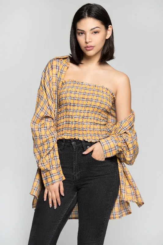 Stylish Statements Yellow and Blue Madras Print Long Shirt