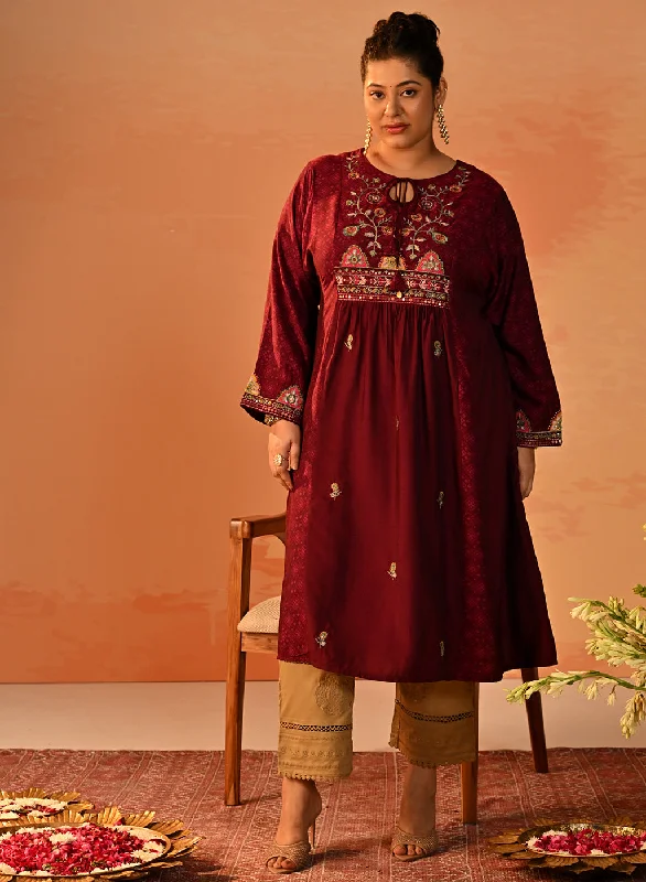Exclusive Discounts Dia Wine Printed Rayon Kurta for Women